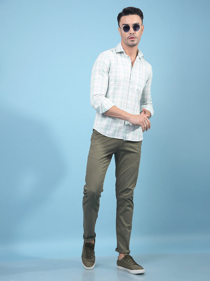 Green Checked 100% Cotton Knitted Shirt-Men Shirts-Crimsoune Club