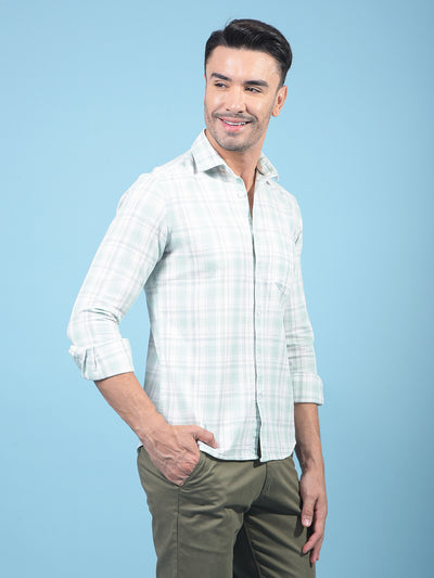 Green Checked 100% Cotton Knitted Shirt-Men Shirts-Crimsoune Club