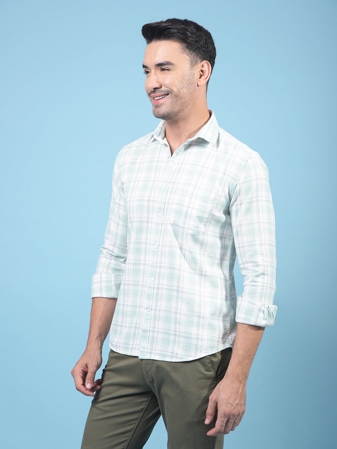 Green Checked 100% Cotton Knitted Shirt-Men Shirts-Crimsoune Club