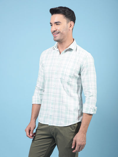 Green Checked 100% Cotton Knitted Shirt-Men Shirts-Crimsoune Club