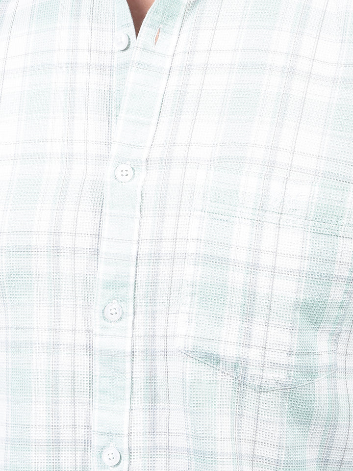 Green Checked 100% Cotton Knitted Shirt-Men Shirts-Crimsoune Club