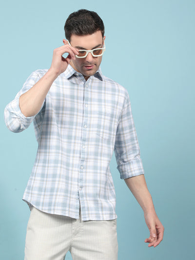 Blue Checked 100% Cotton Shirt-Men Shirts-Crimsoune Club