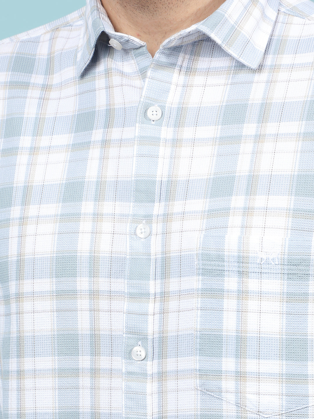 Blue Checked 100% Cotton Shirt-Men Shirts-Crimsoune Club