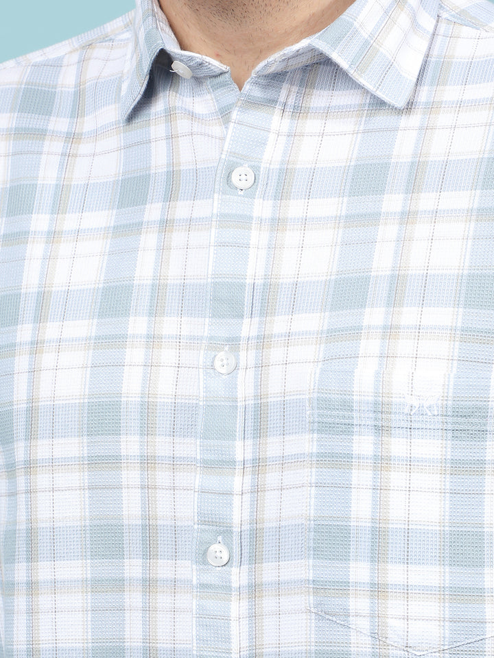 Blue Checked 100% Cotton Shirt-Men Shirts-Crimsoune Club