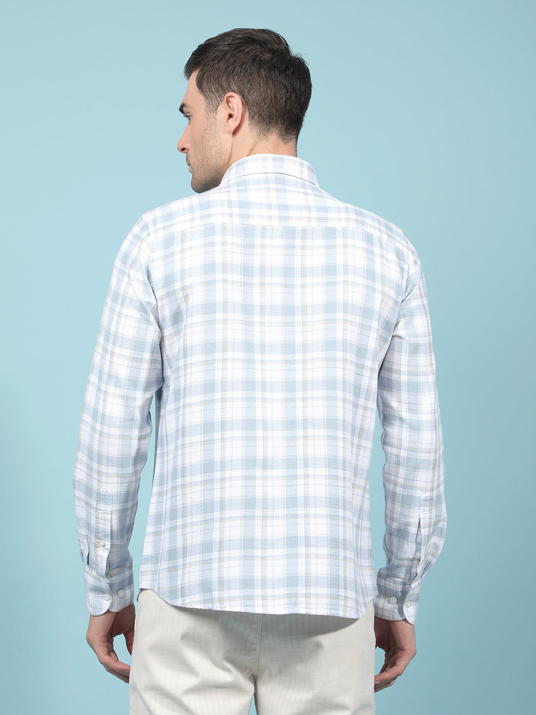 Blue Checked 100% Cotton Shirt-Men Shirts-Crimsoune Club