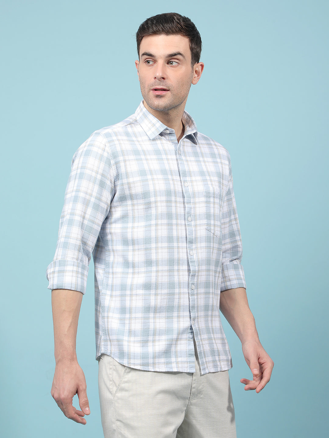 Blue Checked 100% Cotton Shirt-Men Shirts-Crimsoune Club