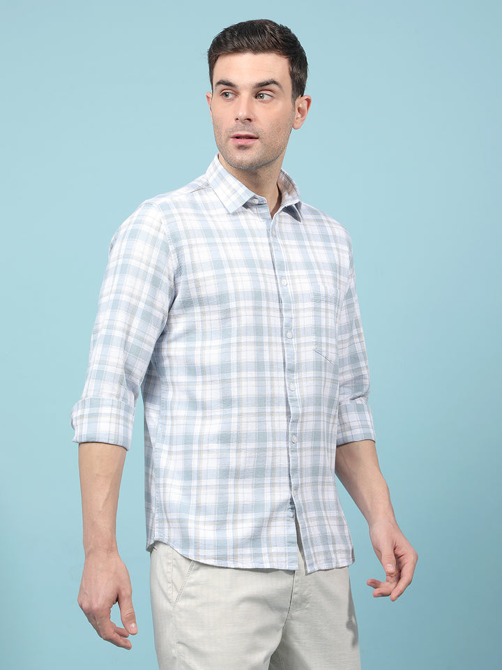 Blue Checked 100% Cotton Shirt-Men Shirts-Crimsoune Club