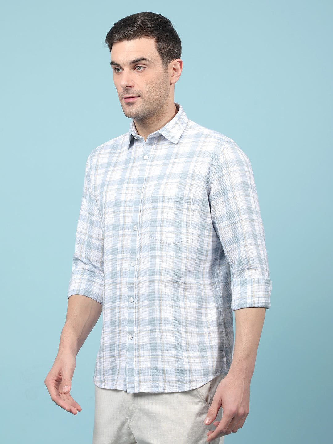 Blue Checked 100% Cotton Shirt-Men Shirts-Crimsoune Club