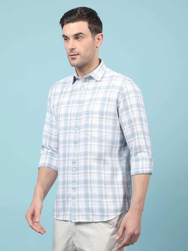 Blue Checked 100% Cotton Shirt-Men Shirts-Crimsoune Club