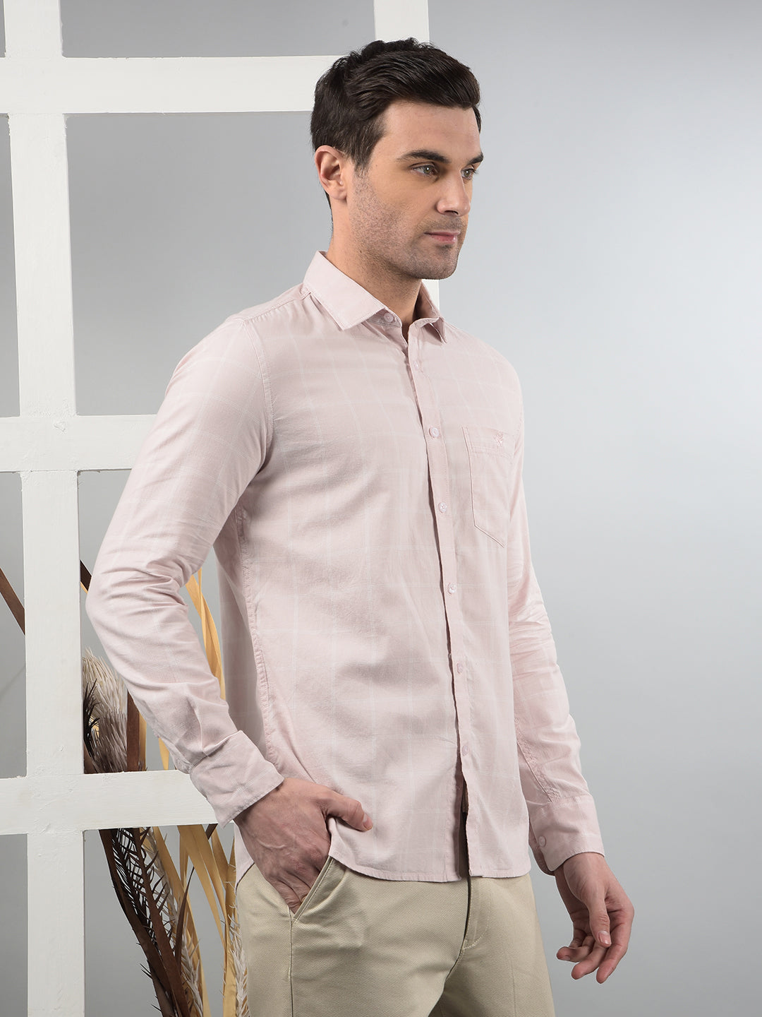 Pink Checked 100% Cotton Shirt-Men Shirts-Crimsoune Club
