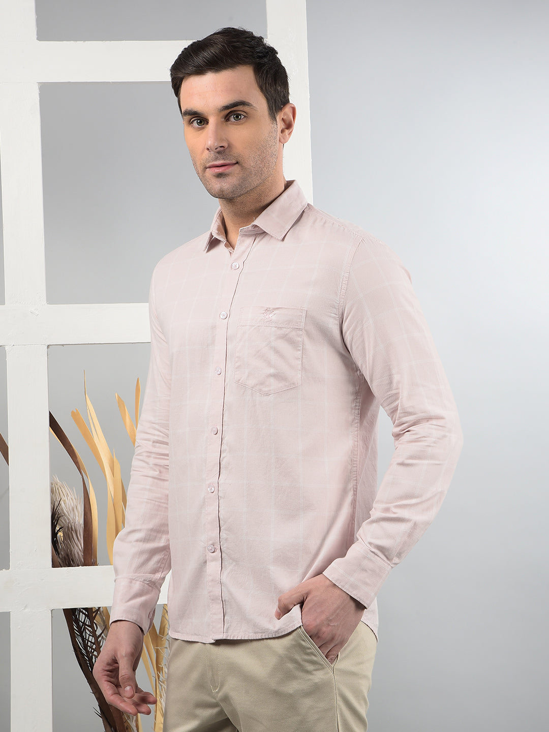 Pink Checked 100% Cotton Shirt-Men Shirts-Crimsoune Club