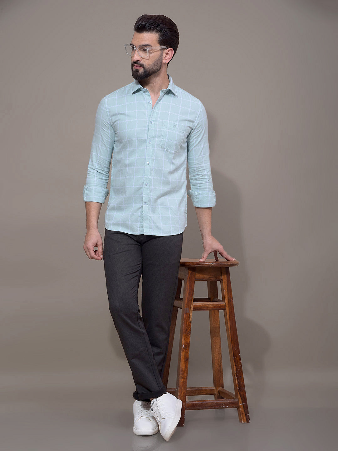 Green Checked 100% Cotton Shirt-Men Shirts-Crimsoune Club