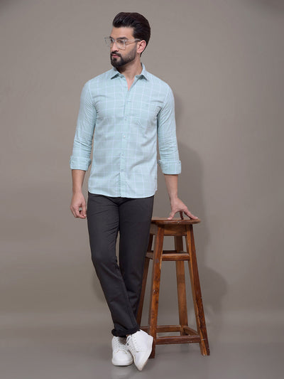 Green Checked 100% Cotton Shirt-Men Shirts-Crimsoune Club