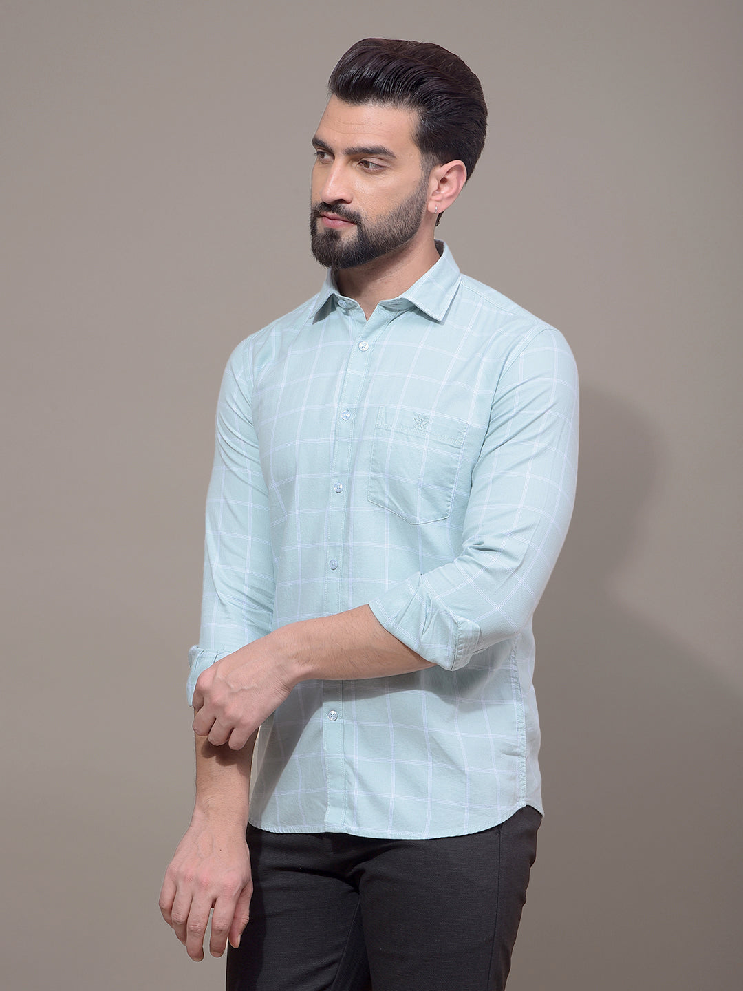 Green Checked 100% Cotton Shirt-Men Shirts-Crimsoune Club