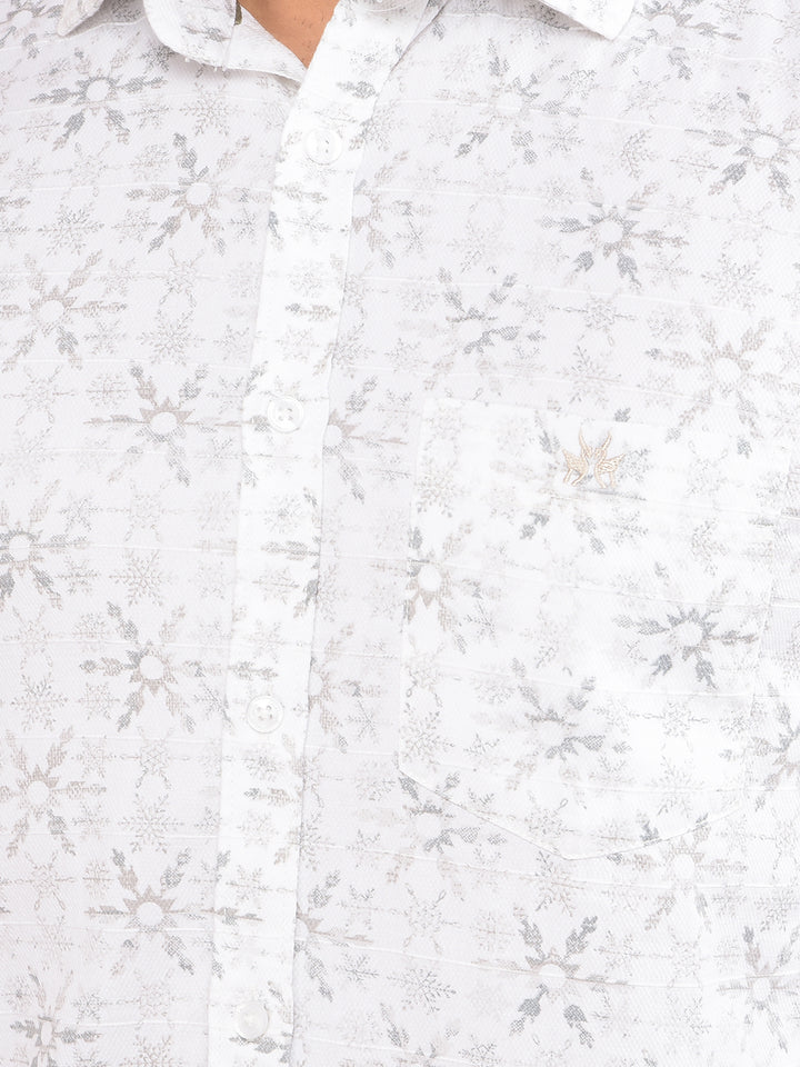 White Floral Print 100% Cotton Shirt-Men Shirts-Crimsoune Club