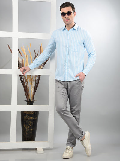 Blue Vertical Stripes 100% Cotton Shirt-Men Shirts-Crimsoune Club