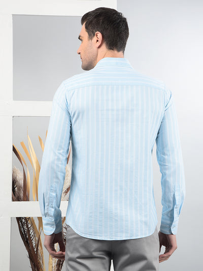 Blue Vertical Stripes 100% Cotton Shirt-Men Shirts-Crimsoune Club