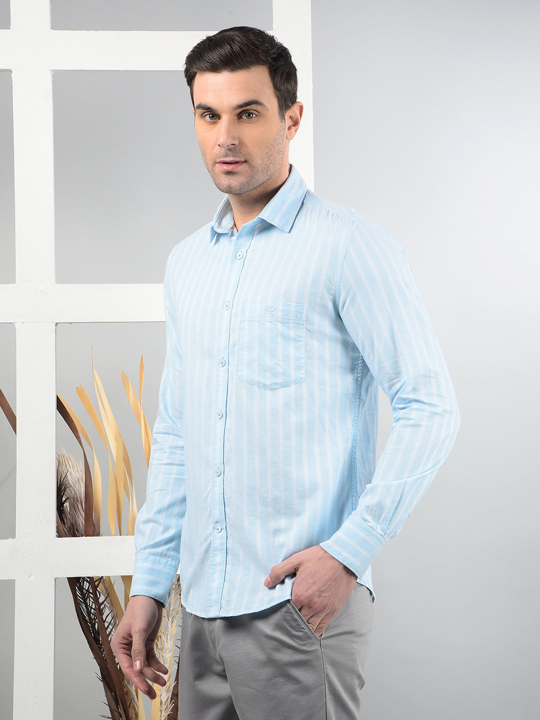 Blue Vertical Stripes 100% Cotton Shirt-Men Shirts-Crimsoune Club
