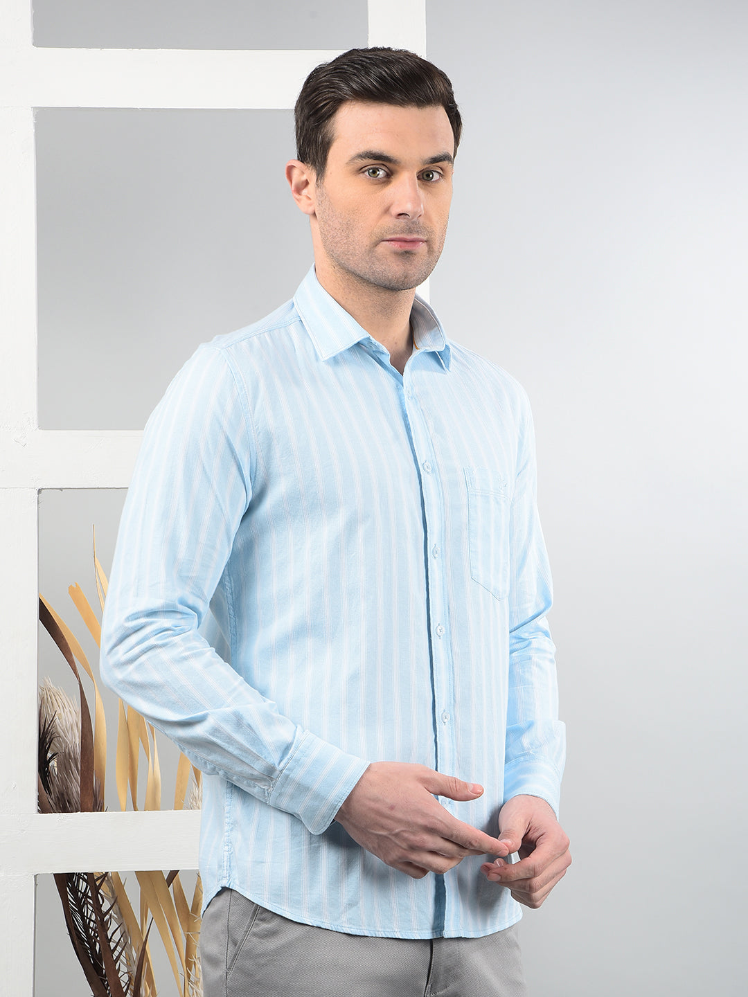 Blue Vertical Stripes 100% Cotton Shirt-Men Shirts-Crimsoune Club