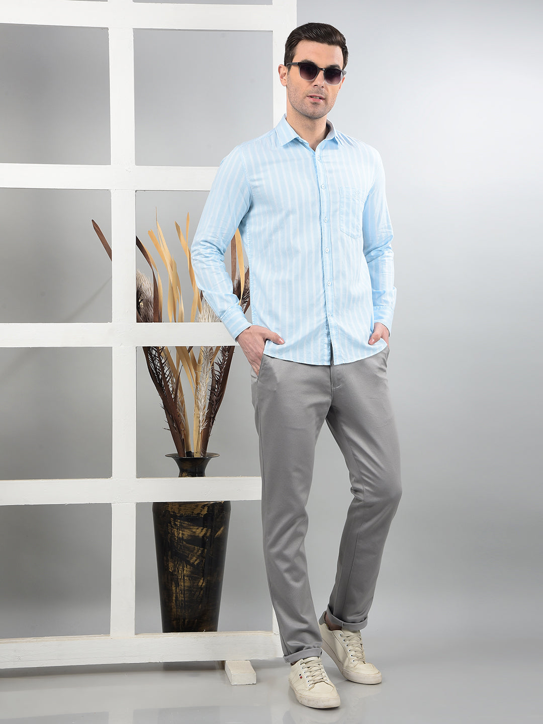 Blue Vertical Stripes 100% Cotton Shirt-Men Shirts-Crimsoune Club