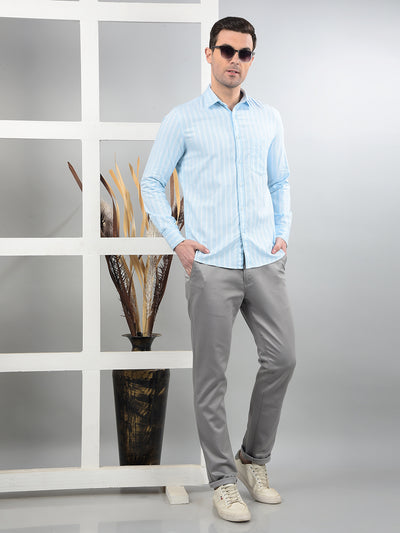 Blue Vertical Stripes 100% Cotton Shirt-Men Shirts-Crimsoune Club