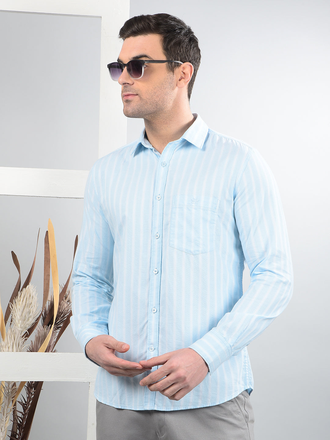 Blue Vertical Stripes 100% Cotton Shirt-Men Shirts-Crimsoune Club