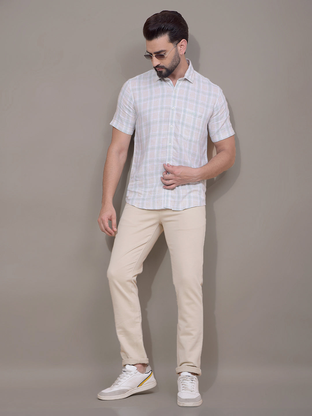 Multi-Color Checked Linen Shirt-Men Shirts-Crimsoune Club