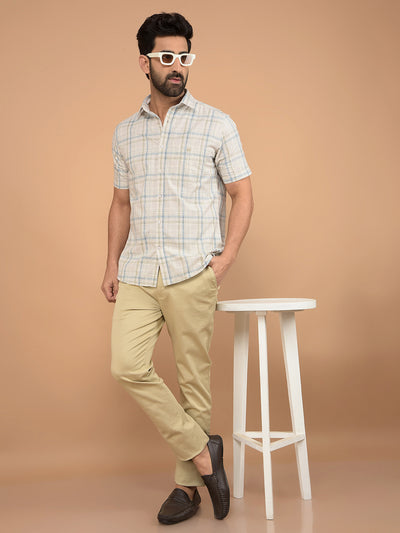 Beige Checked 100% Cotton Shirt-Men Shirts-Crimsoune Club