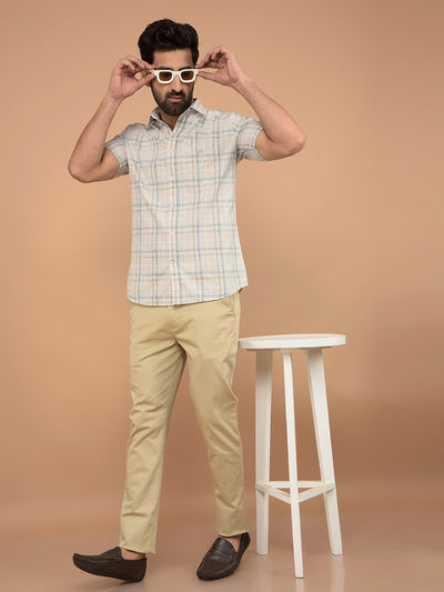 Beige Checked 100% Cotton Shirt-Men Shirts-Crimsoune Club