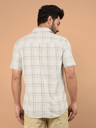 Beige Checked 100% Cotton Shirt-Men Shirts-Crimsoune Club