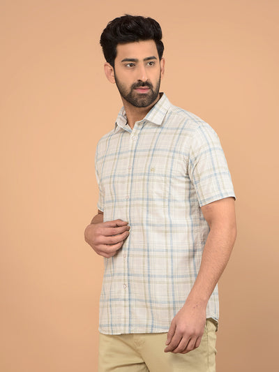 Beige Checked 100% Cotton Shirt-Men Shirts-Crimsoune Club