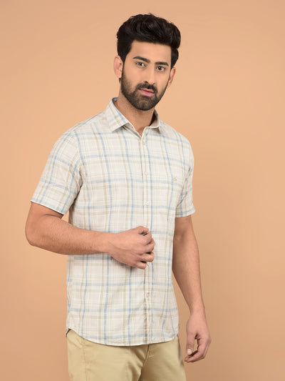 Beige Checked 100% Cotton Shirt-Men Shirts-Crimsoune Club