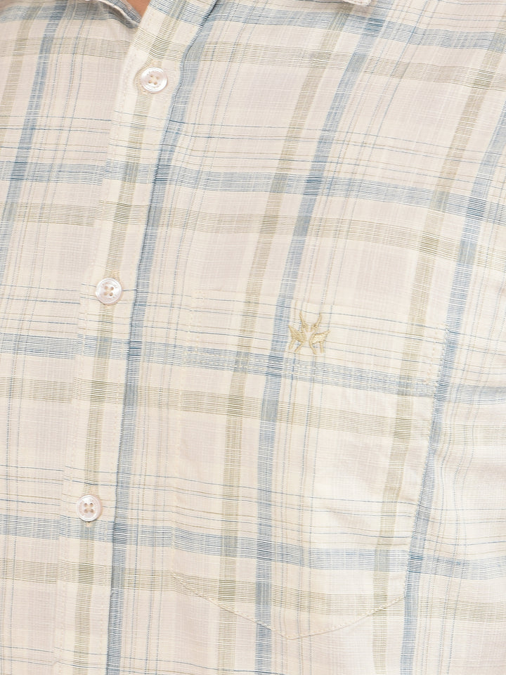 Beige Checked 100% Cotton Shirt-Men Shirts-Crimsoune Club