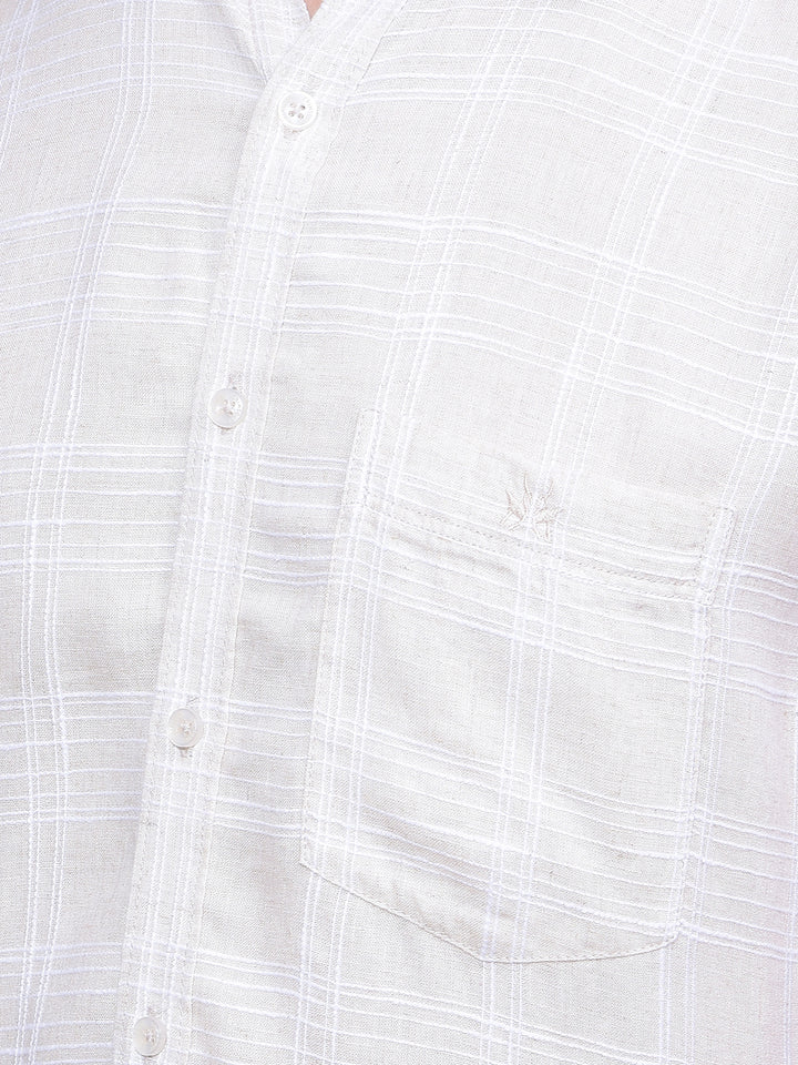 Beige Checked Linen Shirt-Men Shirts-Crimsoune Club