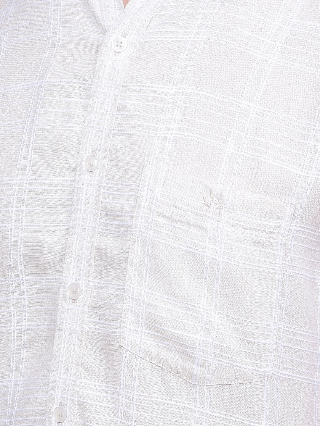 Beige Checked Linen Shirt-Men Shirts-Crimsoune Club