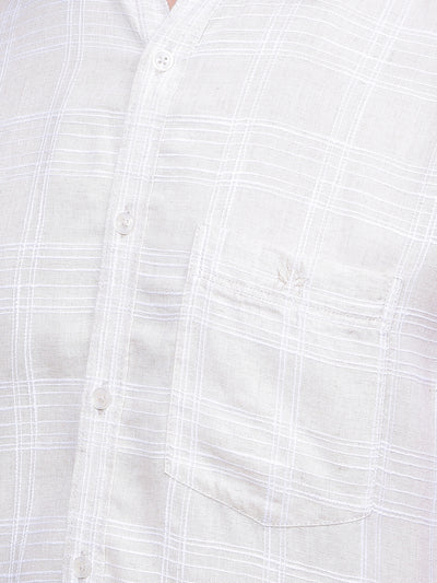 Beige Checked Linen Shirt-Men Shirts-Crimsoune Club