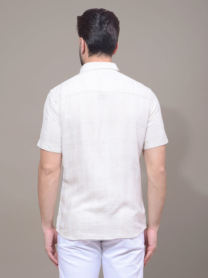 Beige Checked Linen Shirt-Men Shirts-Crimsoune Club