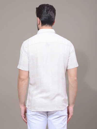 Beige Checked Linen Shirt-Men Shirts-Crimsoune Club