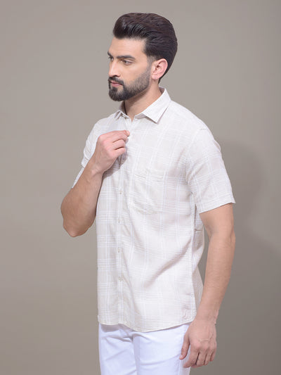 Beige Checked Linen Shirt-Men Shirts-Crimsoune Club