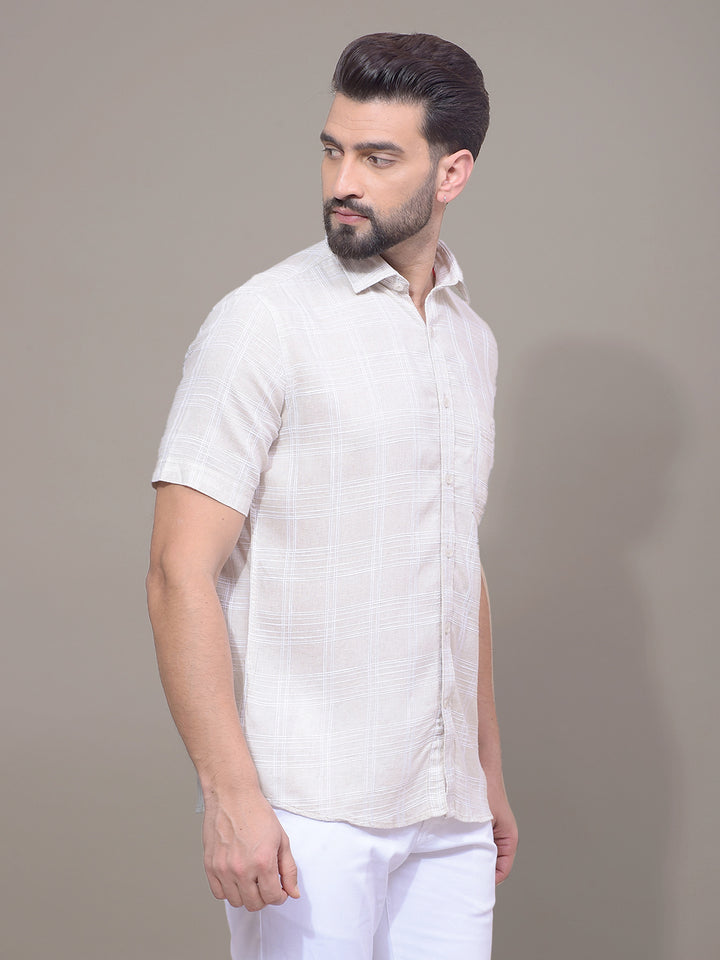 Beige Checked Linen Shirt-Men Shirts-Crimsoune Club