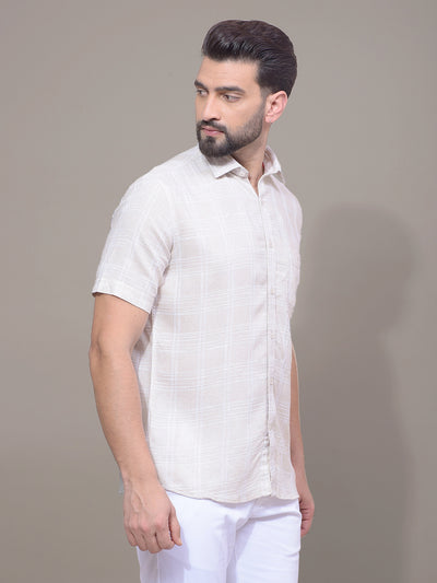 Beige Checked Linen Shirt-Men Shirts-Crimsoune Club