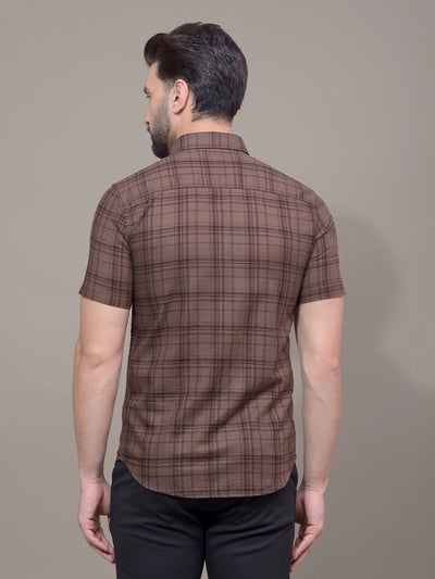 Brown Checked 100% Cotton Shirt-Men Shirts-Crimsoune Club