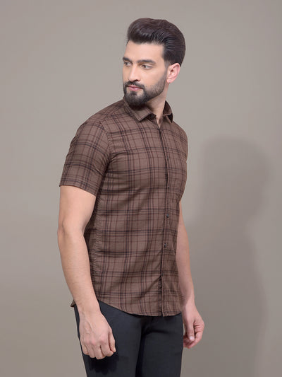 Brown Checked 100% Cotton Shirt-Men Shirts-Crimsoune Club