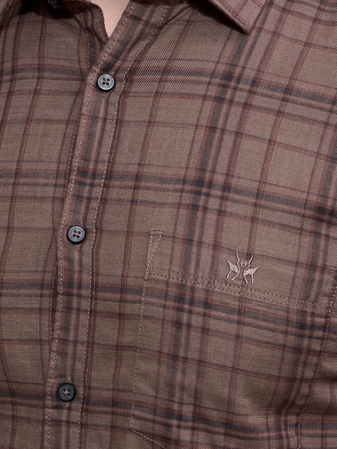 Brown Checked 100% Cotton Shirt-Men Shirts-Crimsoune Club