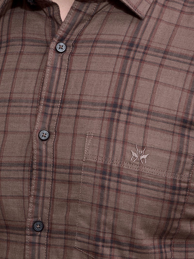Brown Checked 100% Cotton Shirt-Men Shirts-Crimsoune Club
