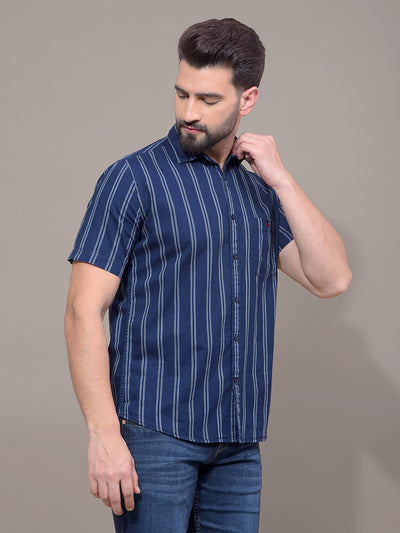 Navy Blue Vertical Stripes 100% Cotton Shirt-Men Shirts-Crimsoune Club