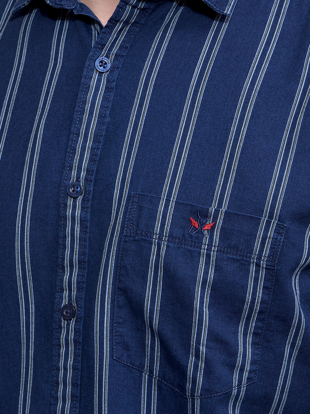 Navy Blue Vertical Stripes 100% Cotton Shirt-Men Shirts-Crimsoune Club