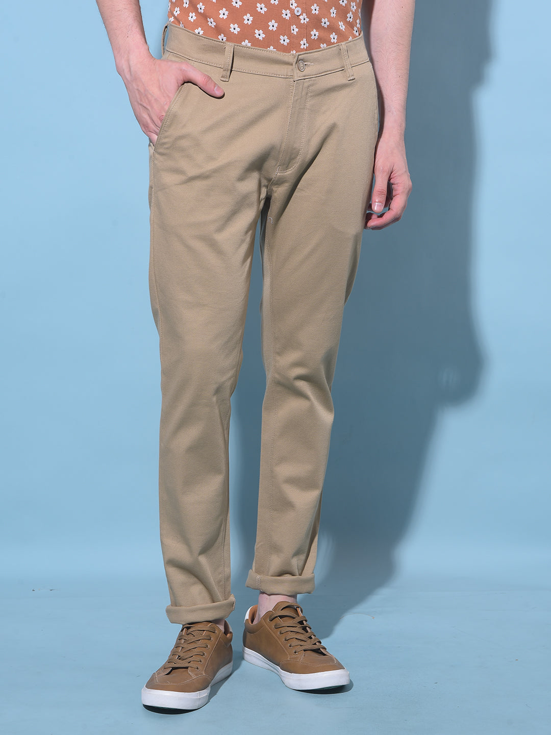 Beige Chinos Trousers-Men Trousers-Crimsoune Club