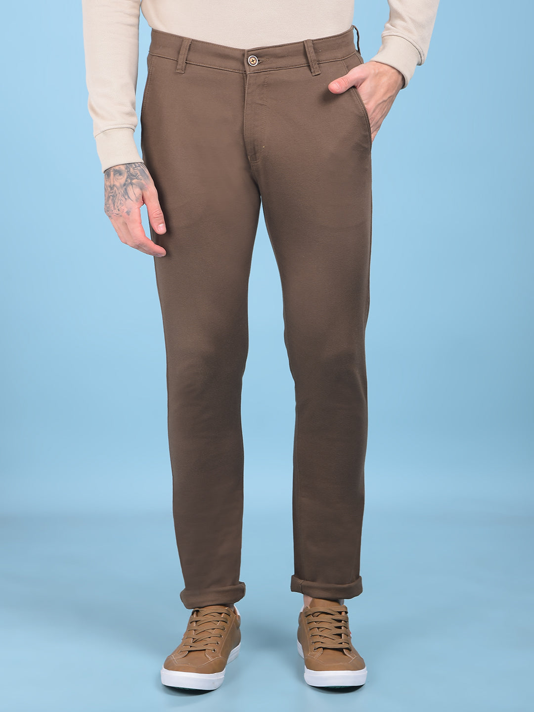 Brown Stretchable Trousers-Men Trousers-Crimsoune Club