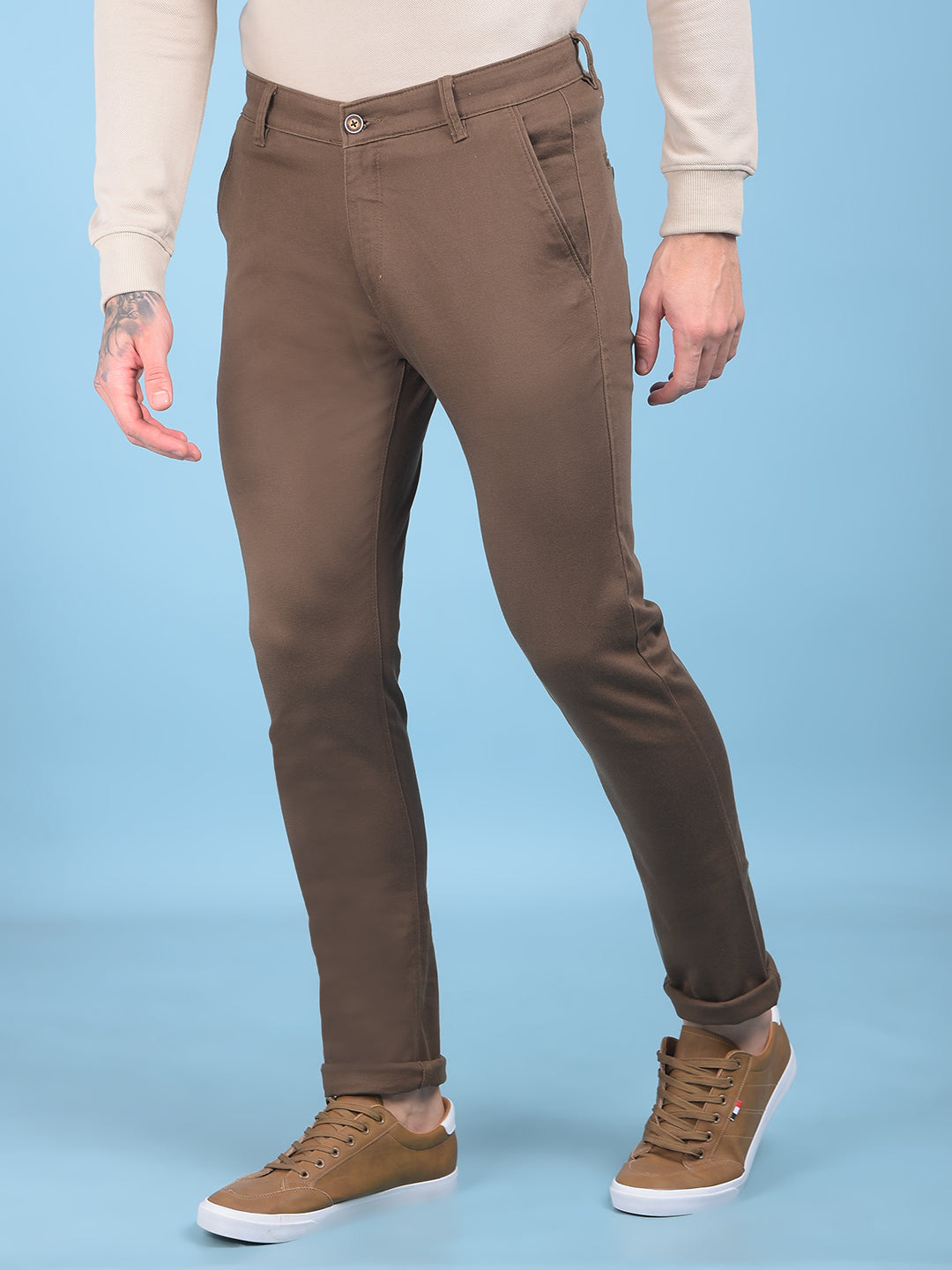 Brown Stretchable Trousers-Men Trousers-Crimsoune Club